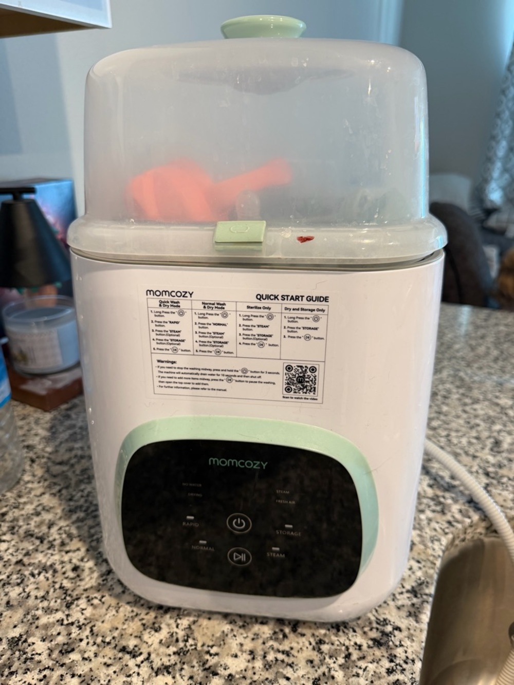 Momcozy Baby Bottle Sterilizer in Mint and White